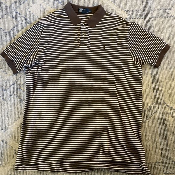 POLO RALPH LAUREN Horizontal Stripe Mesh Polo Shirt in Brown Size XXL $110 - Picture 2 of 5